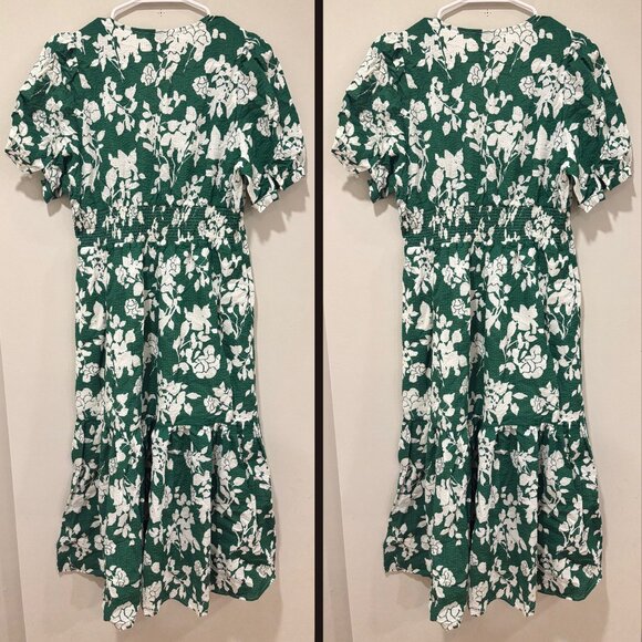ASOS Urban Revivo Floral Print Midi Dress with Peplum Hem Green Size Large - Picture 2 of 3